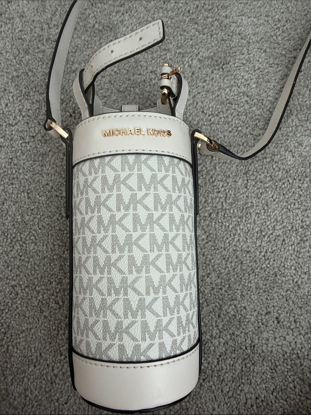 Michael Kors White and Light Gray MK Monogram Crossbody Bottle Holder - Picture 2 of 7